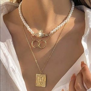 Rhinestone Butterfly Layered Necklace